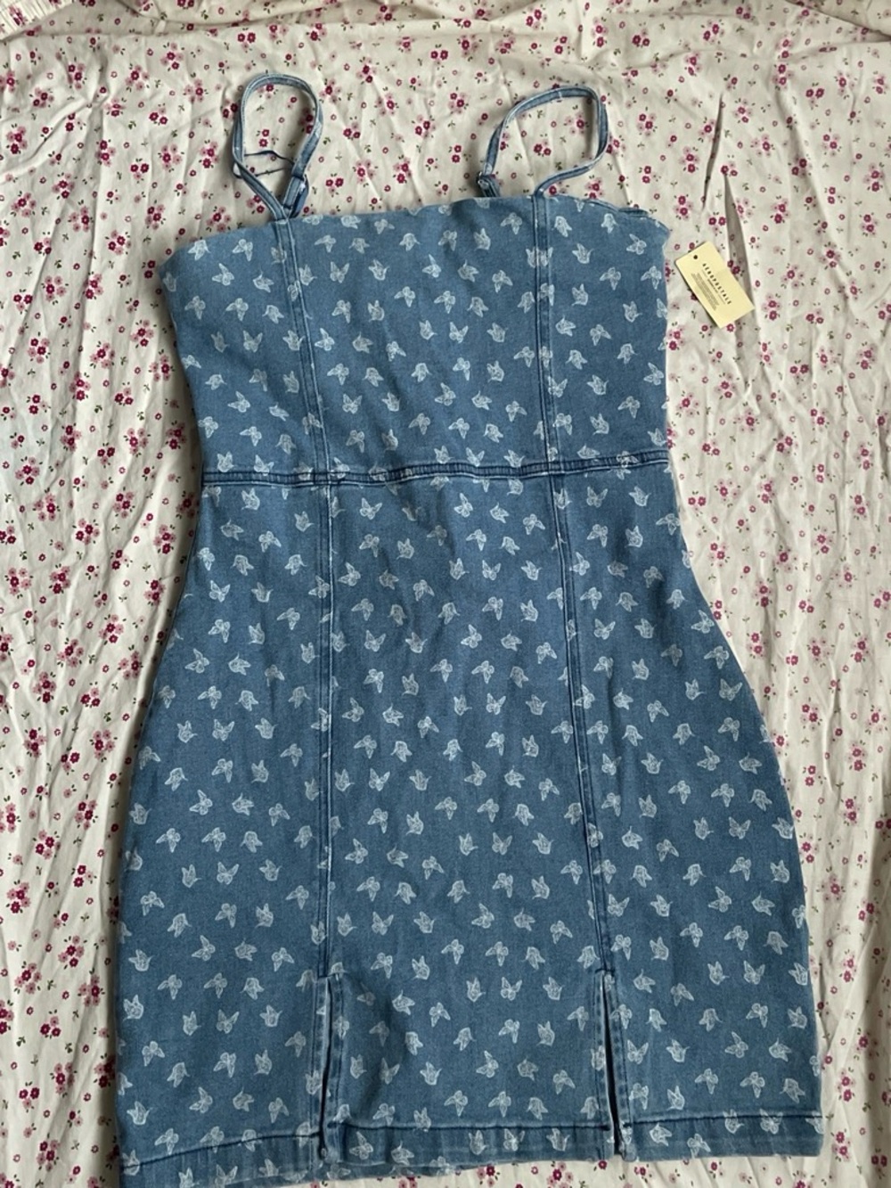 Aeropostale Light Blue Denim Butterfly Print Dress